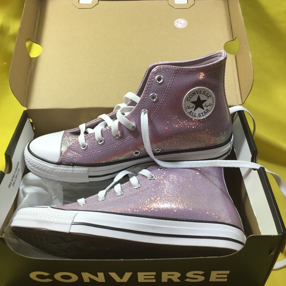 Converse Kids' All Star High Top Sneakers - Pink Glitter Size 7 women